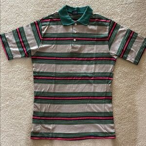 Striped Polo Shirt with Green Collar
